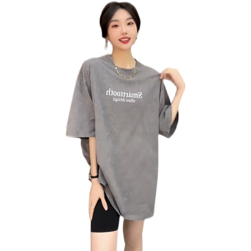 NEW SNOWFLAKE SMUDGE DESIGN SENSE LETTER T-SHIRT TOP WOMENS SUMMER 2024 NICHE MID-LENGTH SHORT-SLEEVED BASE SHIRT