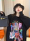 CREWNECK SWEATSHIRT SPRING AND AUTUMN THIN PRINT HIGH STREET FASHION BRAND OVERSIZE LOOSE LONG SLEEVE CARTOON TOP WOMENS FASHION
