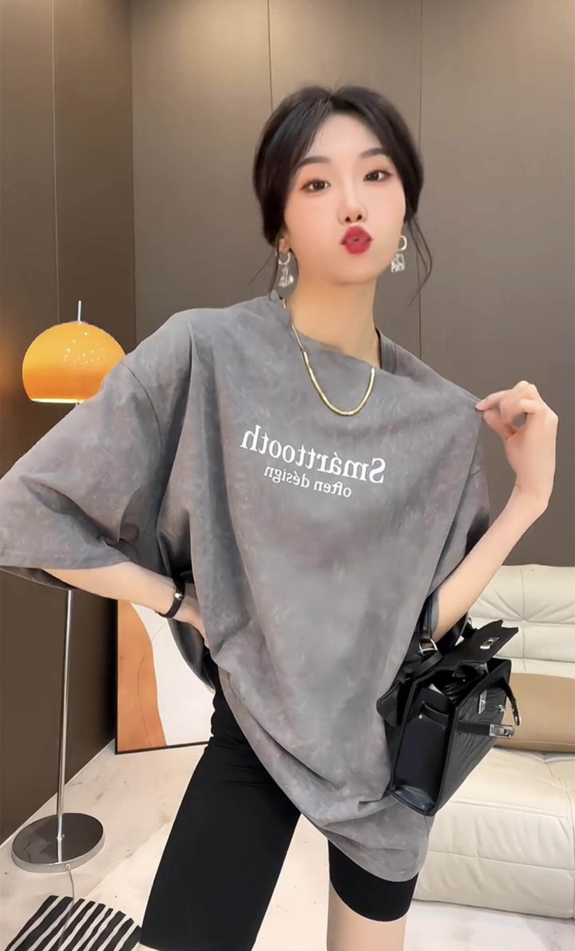 NEW SNOWFLAKE SMUDGE DESIGN SENSE LETTER T-SHIRT TOP WOMENS SUMMER 2024 NICHE MID-LENGTH SHORT-SLEEVED BASE SHIRT