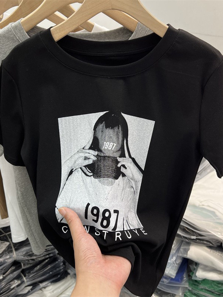 EUROPEAN GOODS AVATAR PRINT SHORT SLEEVE T-SHIRT WOMENS 2024 SUMMER CLOTHES NEW RETRO CASUAL AND VERSATILE FOREIGN GAS SHIRT TOP TIDE