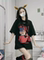 EUROPEAN MID-LENGTH ROUND NECK THREE-DIMENSIONAL FOAM CARTOON PRINT T-SHIRT WOMENS SUMMER OVERSIZE VERSATILE SHORT-SLEEVED TOP