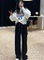 EUROPEAN WHITE SWEATSHIRT WOMENS SHORT ROUND NECK PULLOVER CARTOON LETTER VERSATILE CASUAL HONG KONG STYLE LONG SLEEVE T-SHIRT TOP TIDE