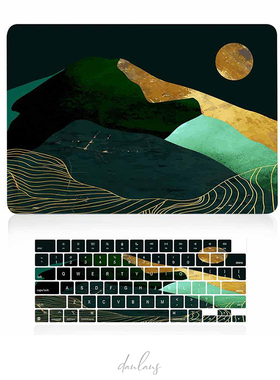 适用苹果笔记本macbook pro air13 14 15 16寸保护壳 绿金色山峰