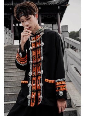 出租汉服男演出服摄影民族服装三月壮族黑色湘西服装苗族租赁租借