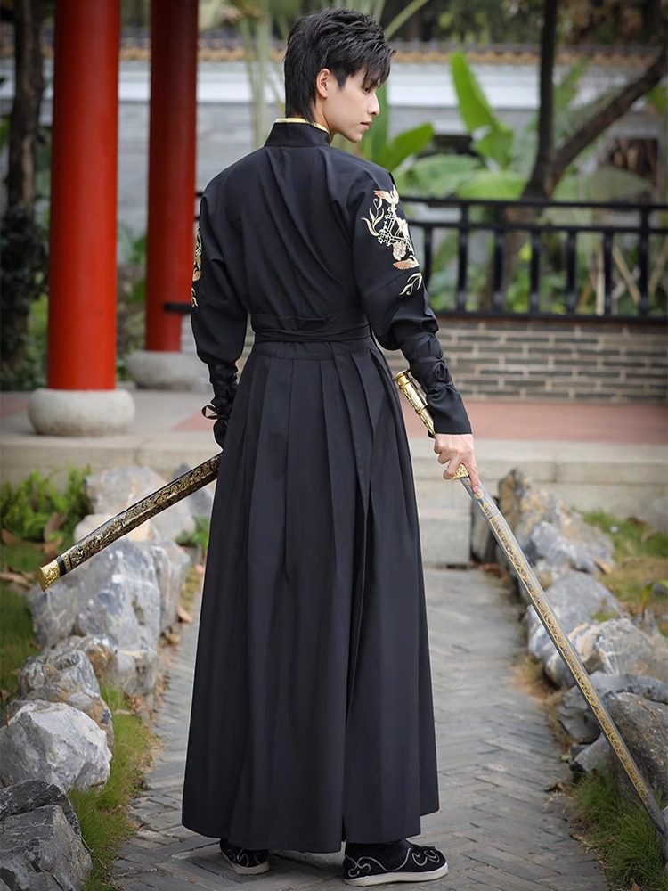 出租原创汉服男凰飞并蒂古装魏晋制武侠交领齐腰整套演出服租赁借