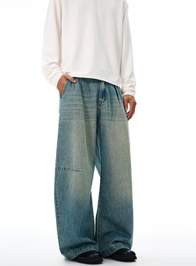 DL brand美式复古褶皱设计弯刀牛仔裤女百搭休闲宽松显瘦阔腿长裤