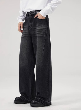 DL brnad美式直筒裤百搭脚毛边牛仔裤男cleanfit潮牌宽松阔腿