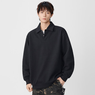 纯色百搭休闲宽松卫衣polo翻领套头潮流卫衣男女 brand秋季