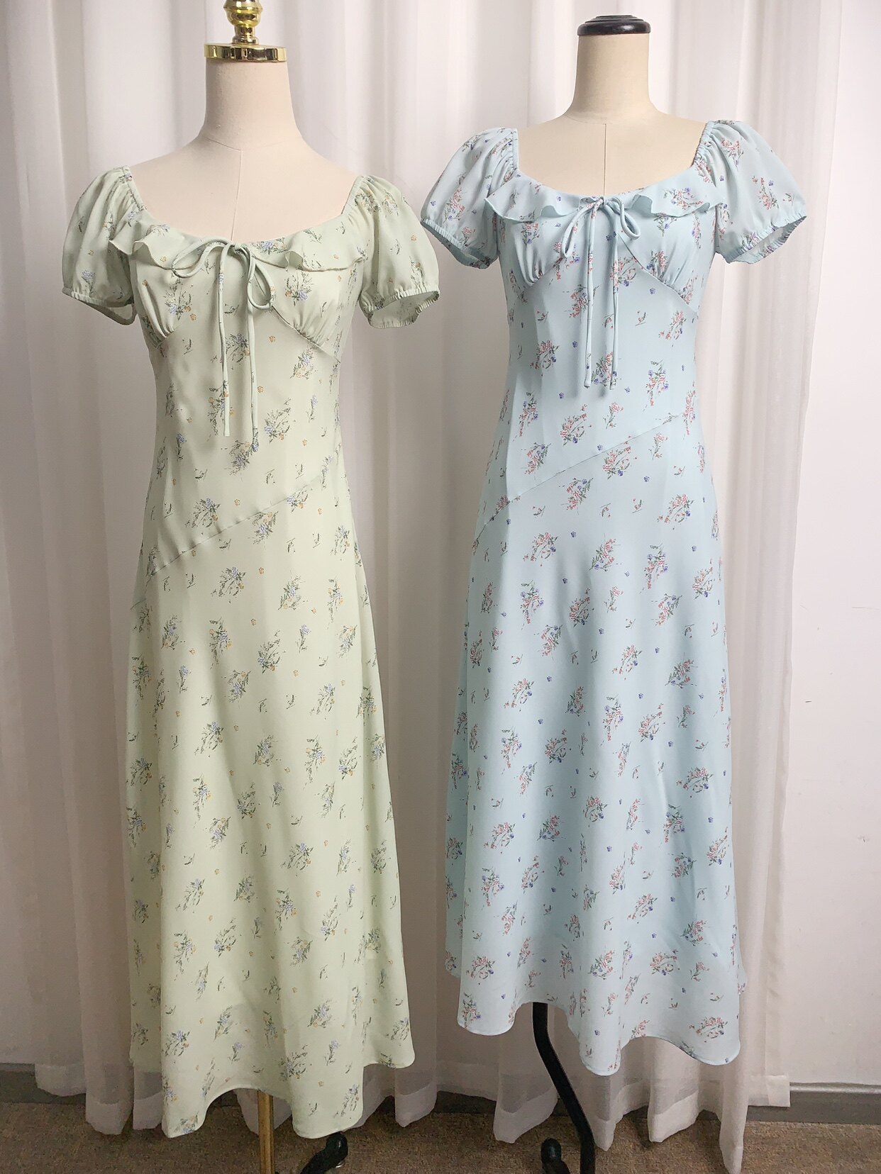 商场同款夏季薄款雪纺连衣裙温柔小碎花收腰印花中长裙法式初恋裙