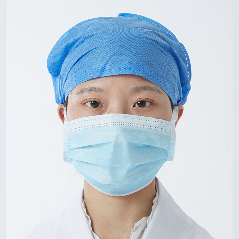 特价灭菌加厚一次性蓝色无纺布医生帽 护士工作帽子手术圆帽50只