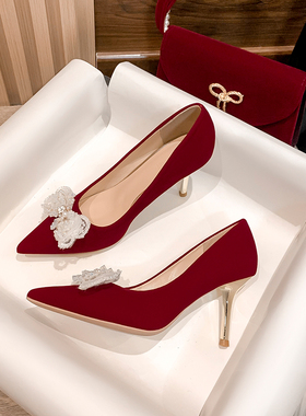 红色婚鞋女2024年新款中式新娘鞋高级感秀禾鞋结婚新娘鞋女士单鞋