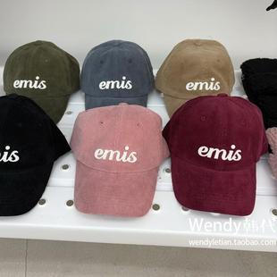 灯芯绒字母棒球帽 新款 帽子 小众emis 韩国代购