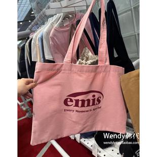 新款 emis 灯芯绒大字母大容量托特包购物袋 小众设计师 韩国代购