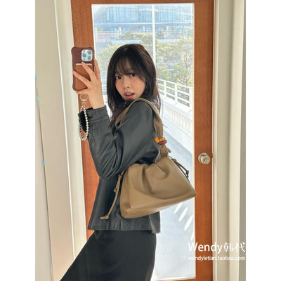 韩国代购小众 archivepke  羊皮甜甜圈圆环单肩腋下手提包