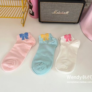 短筒袜子 6双 棉女款 韩国代购 可爱蝴蝶结 包邮