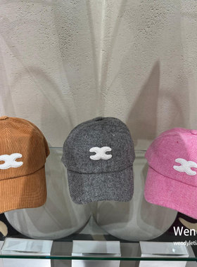 韩国代购小众设计师 ssil 新款灯芯绒字母刺绣棒球帽s.sil