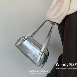 韩国代购小众bucks leather 新款牛皮亮面牛皮单肩手提包