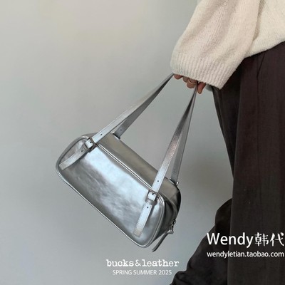 韩国代购小众bucks leather 新款牛皮亮面牛皮单肩手提包