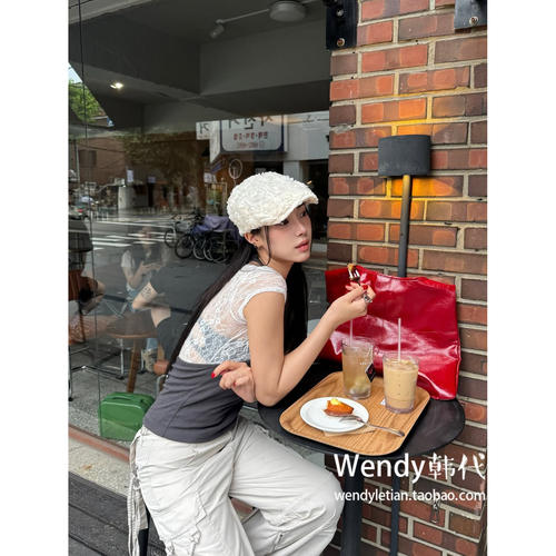 韩国代购小众 awesome needs 立体玫瑰报童帽 姜敏京同款帽子