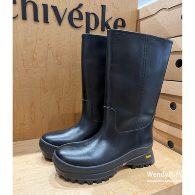 韩国代购小众archivepke 长筒牛皮厚底 中筒女靴 鞋子 联名款