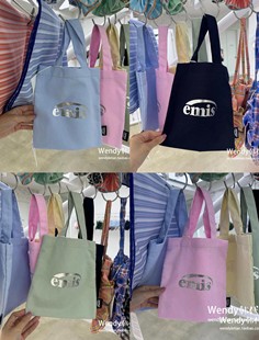 字母薄款 新款 迷你可爱手提帆布包收纳包 小众设计师emis 韩国代购