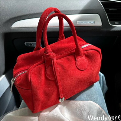 韩国代购margesherwood 新款麂皮手提托特包soft bowling豹纹