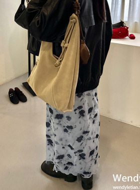 韩国代购小众设计师 archivepke  新款麂皮牛皮单肩腋下包Knotted