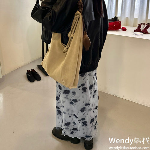 韩国代购小众设计师 archivepke  新款麂皮牛皮单肩腋下包Knotted