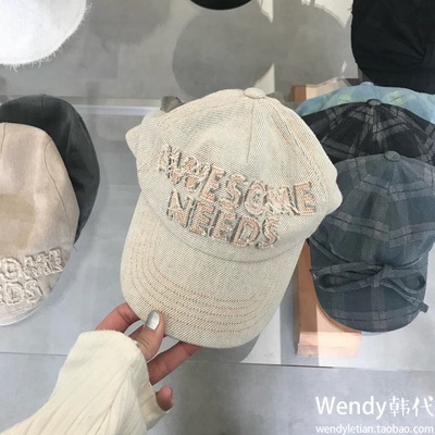韩国代购小众设计师awesome needs 新款做旧字母刺绣棒球帽