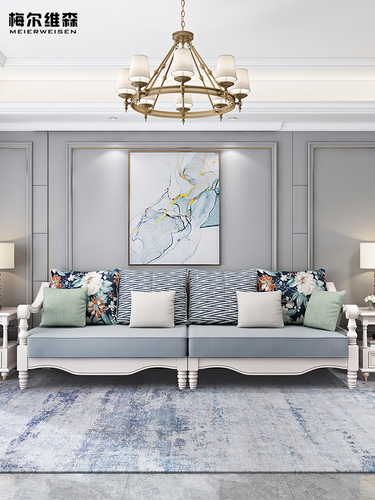 美式奢轻转角沙发简约小户型左贵妃位椅实布木沙发l可拆卡梅尔妃