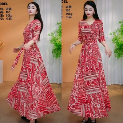 新品加长款系带连衣裙