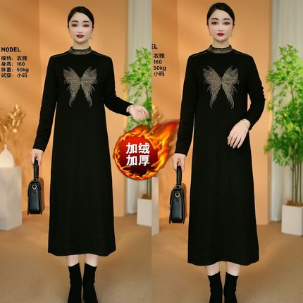 【衣雅优选】8080-2720#新款加绒加厚烫钻保暖显瘦打底外穿连衣裙