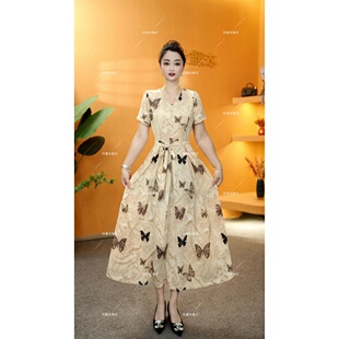 衣雅优选 新款 8068 夏季 冰感丝系带气质高腰大摆连衣裙 2030