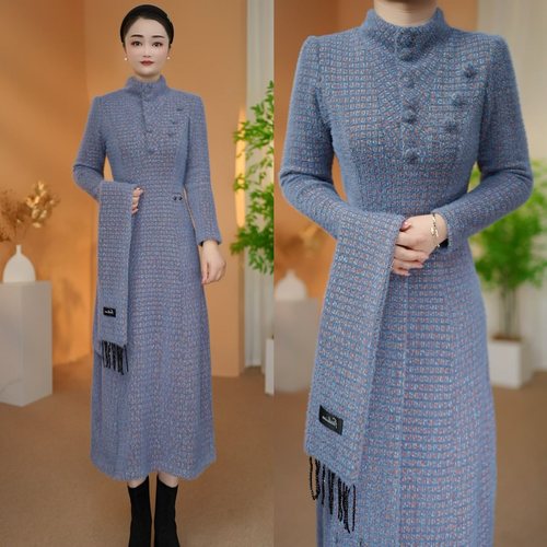 围巾连衣裙保暖两件套