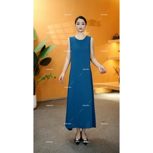 2108 8083 新款 夏季 连衣裙 高定桑丝压皱气质显瘦无袖 衣雅优选