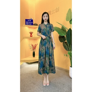 【衣雅优选】8098-552新品水墨印染花罗提花花边领口洋气连衣裙