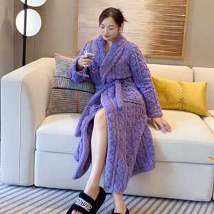 22秋冬珊瑚绒加绒加厚保暖中长款 8055 家居服睡衣睡袍 幽兰