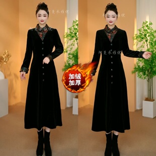 新款 2593 8124 重磅植绒加绒加厚拼接娃娃领连衣裙 衣雅优选