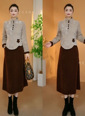 【衣雅优选】8083-2573#新款秋冬款加厚雪花绒定位花假两件连衣裙