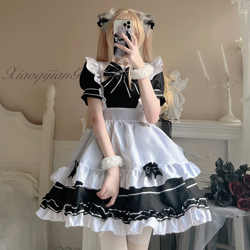 罐装少女/黑白色暗黑制服lolita女仆装短裙cos公主裙猫耳四爱男仆