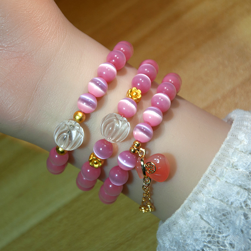 天然白水晶手链猫眼石手串女款