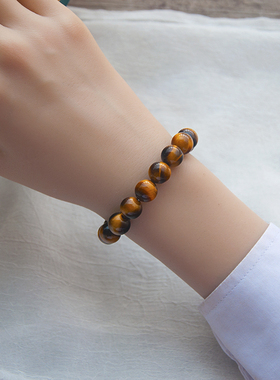 收藏级天然黄虎眼石手链男女款高级感虎睛石散珠圆珠串珠招财手串