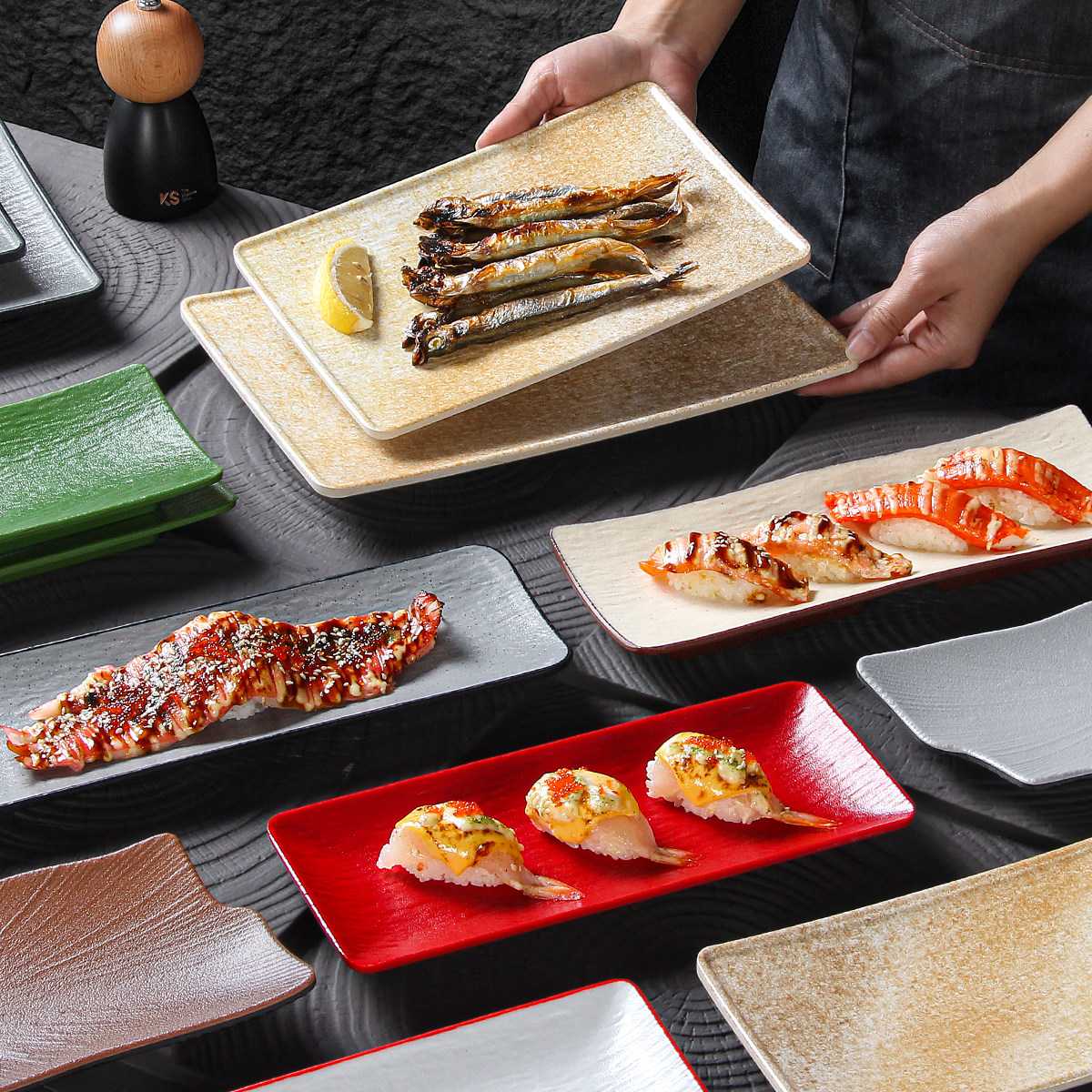 密胺餐具长方形餐厅饭店餐盘日式寿司刺身摆盘烧烤炸串菜盘,餐饮具,盘,淘宝优惠券,粉丝福利购,淘宝优惠卷