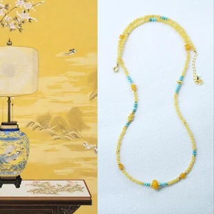 「福禄」原创小众天然鸡油黄蜜蜡绿松四圈手链毛衣链