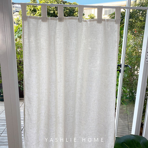 免打孔吊带纱帘亚麻米色门帘