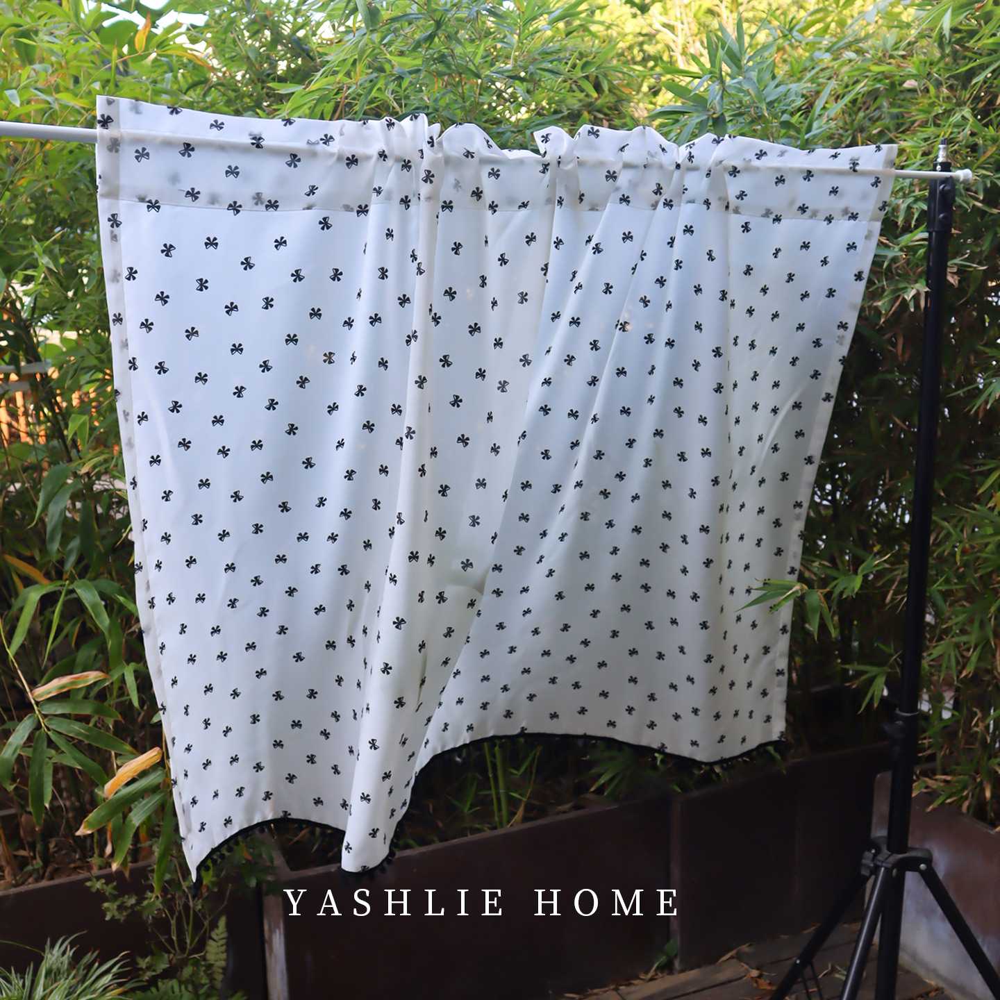 YASHLIE | 蝴蝶结印花门帘现代简约小窗帘免打孔短帘透光隔断帘