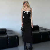 辣妹修身 黑白拼色高级感吊带连衣裙2026夏季 新款 显瘦性感包臀长裙