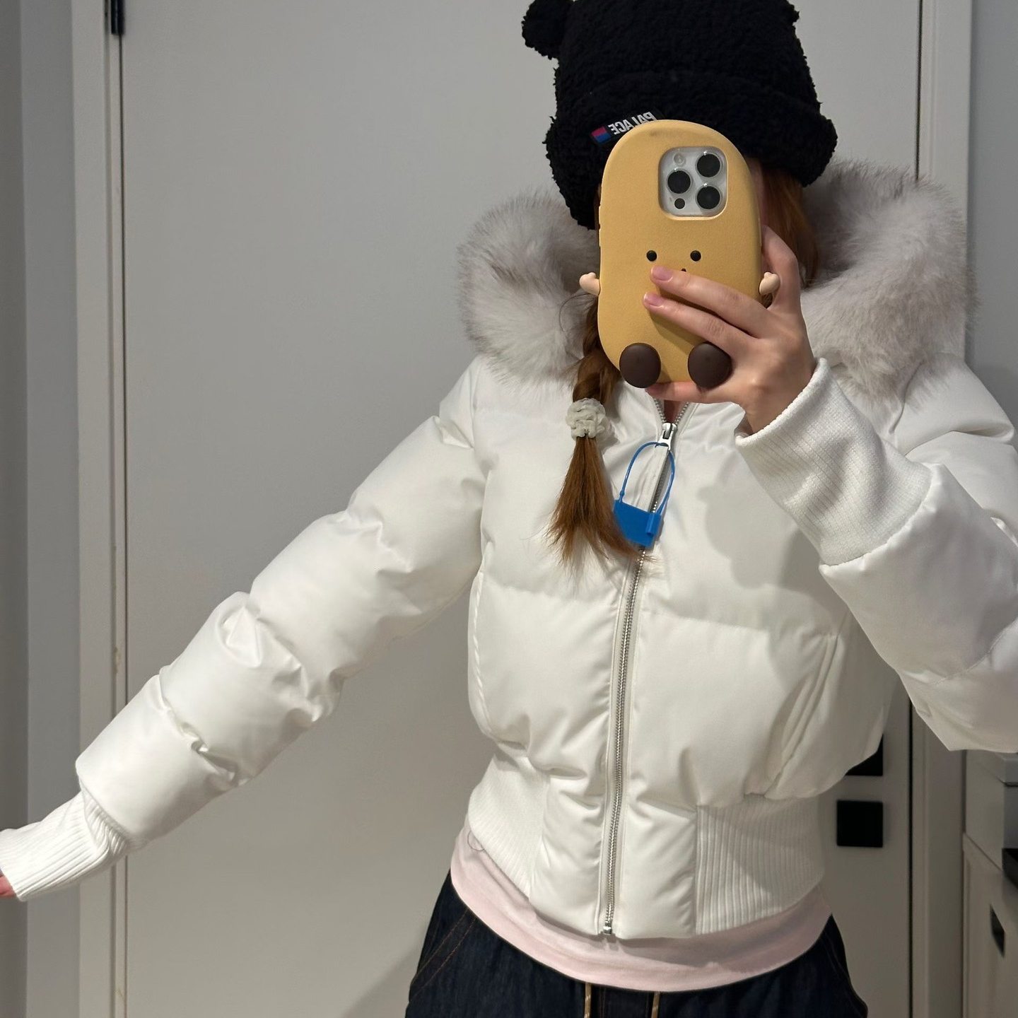 小海鸥同款纯欲毛领连帽棉服外套