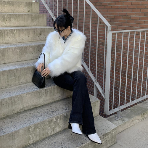 纯色高级感毛毛仿皮草短外套