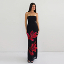 包臀长裙 欧美ins时尚 辣妹修身 新款 女 花朵印花抹胸连衣裙2024夏季